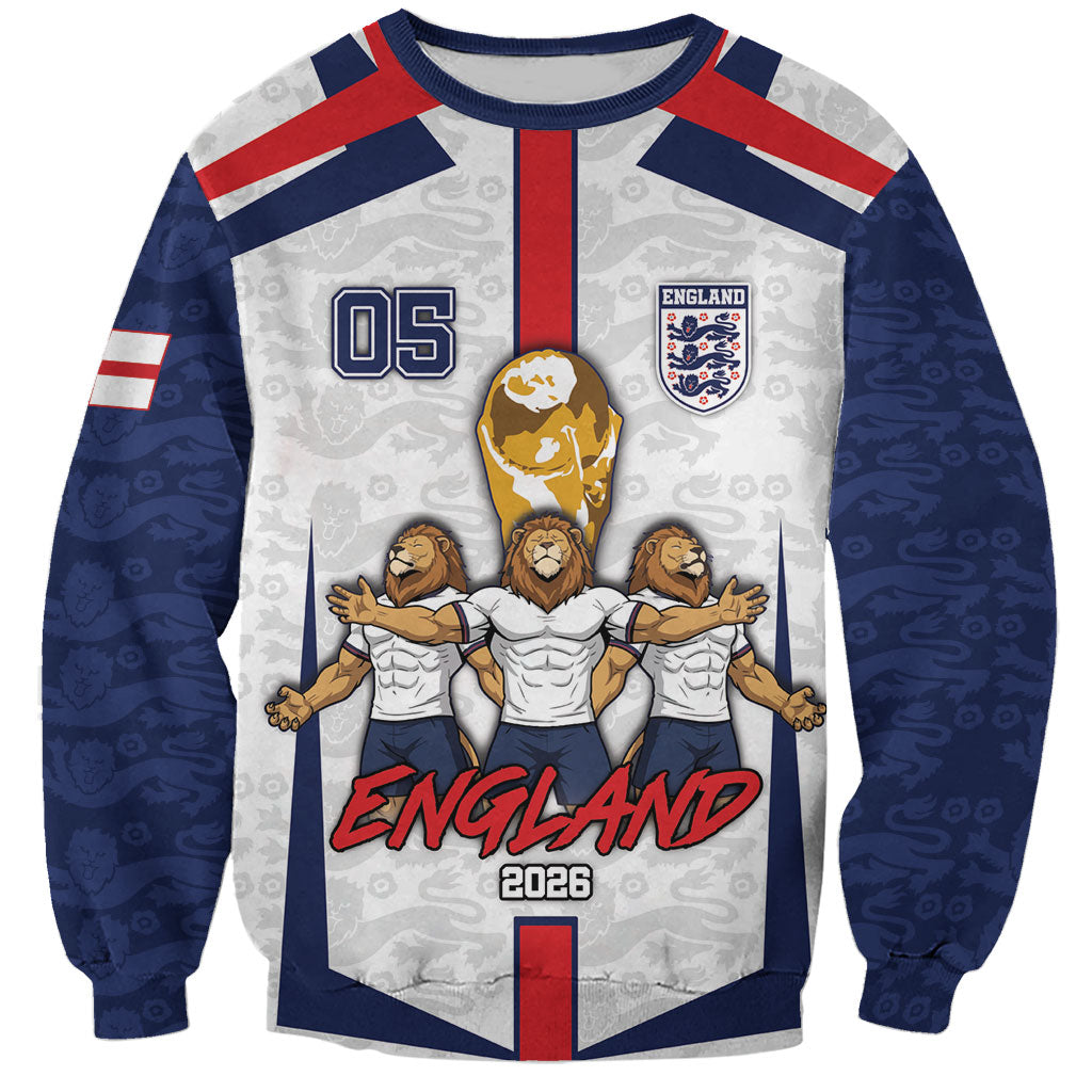 Custom England Football Sweatshirt Three Lions Trophy St George Cross DT05 Unisex White - Polynesian Pride