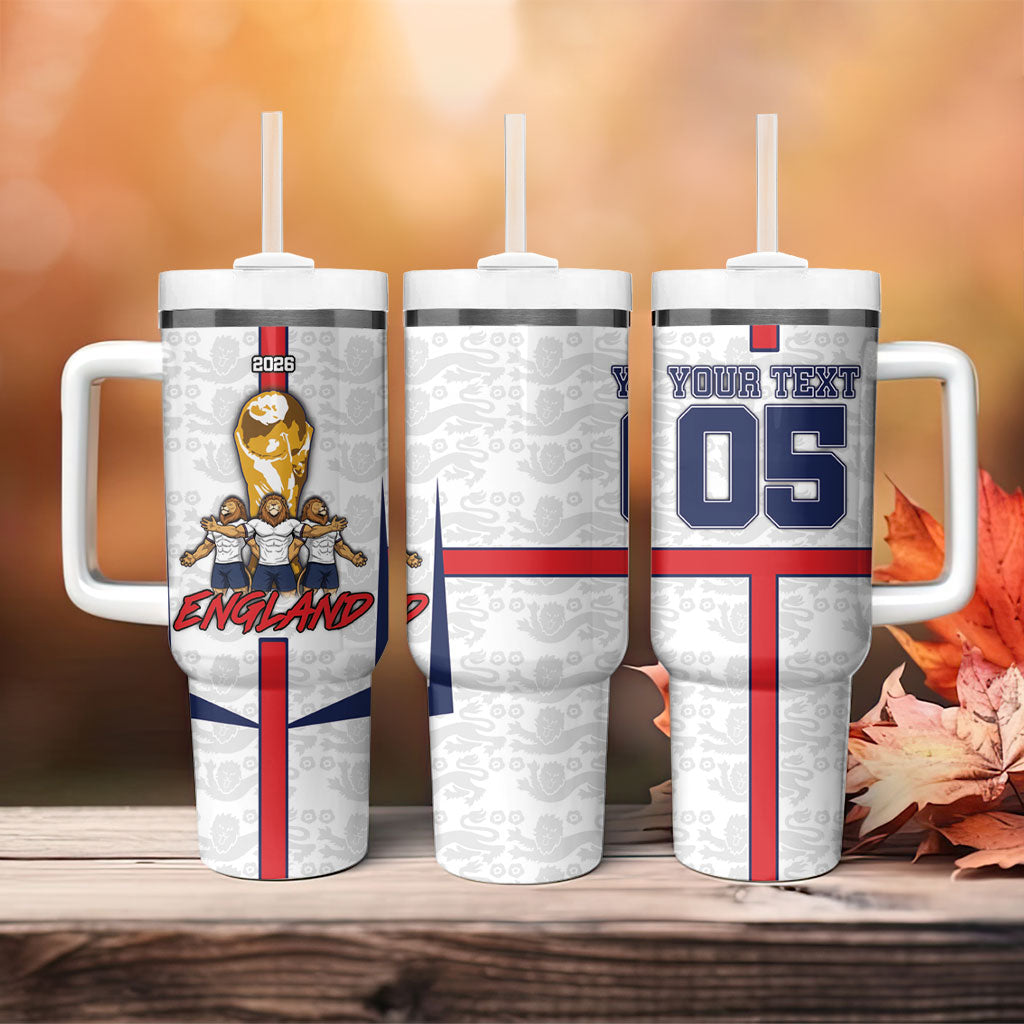 Custom England Football Tumbler With Handle Three Lions Trophy St George Cross DT05 - Polynesian Pride
