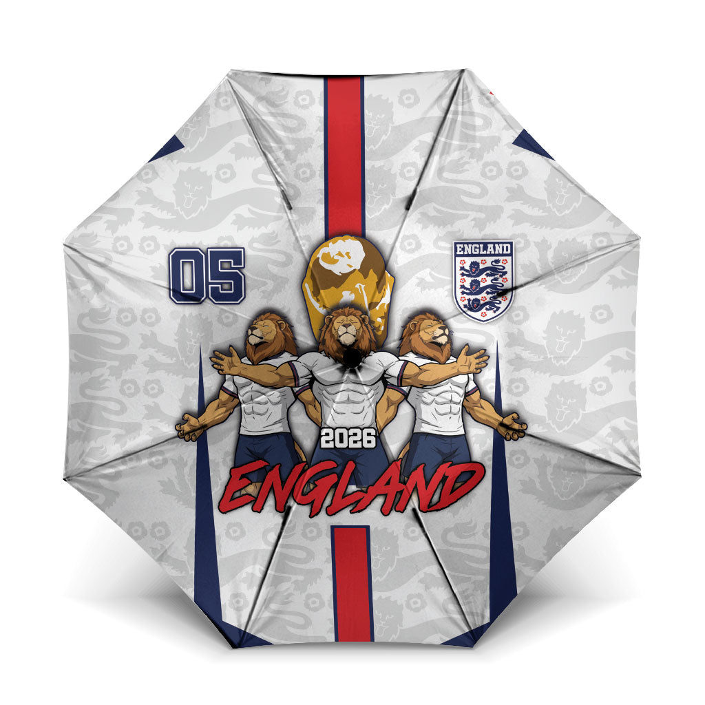 Custom England Football Umbrella Three Lions Trophy St George Cross DT05 One Size Folded 11.42 inch Opened Diameter 37.4 inch White - Polynesian Pride