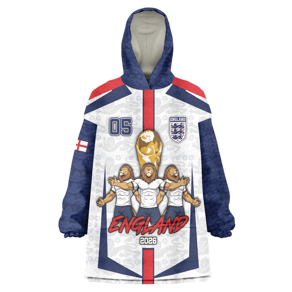 Custom England Football Wearable Blanket Hoodie Three Lions Trophy St George Cross DT05 One Size White - Polynesian Pride