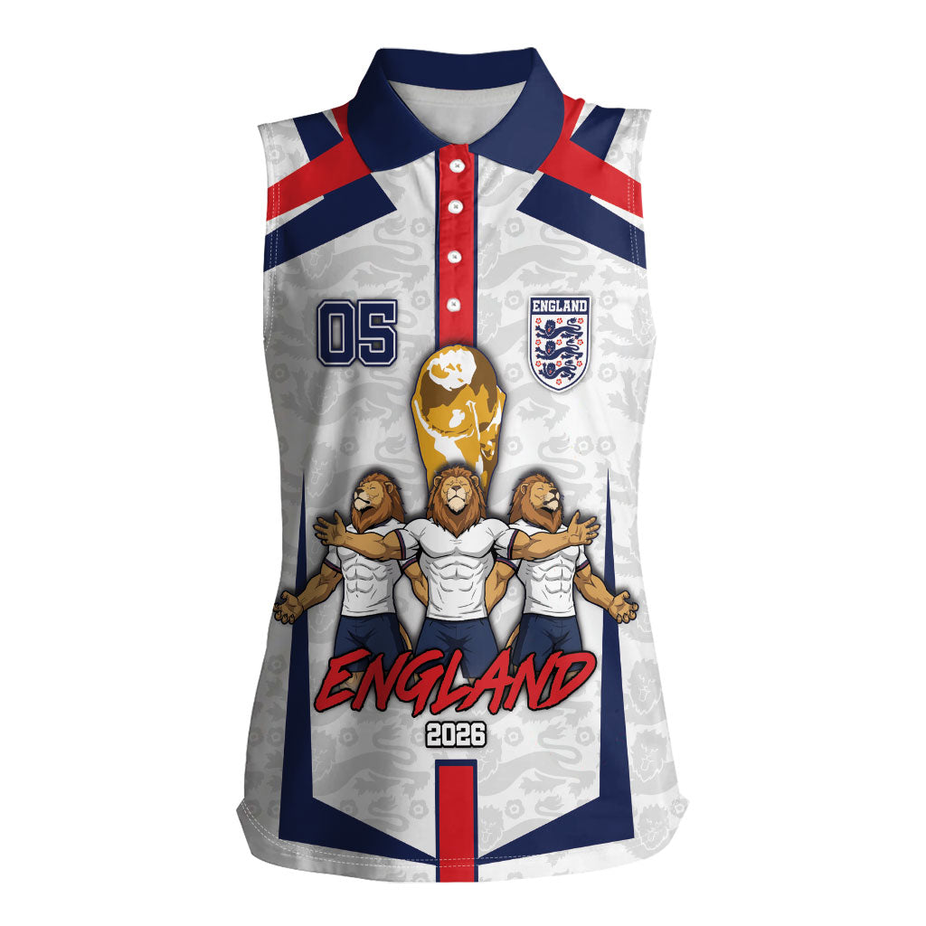 Custom England Football Women Sleeveless Polo Shirt Three Lions Trophy St George Cross DT05 Female White - Polynesian Pride