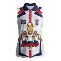 Custom England Football Women Sleeveless Polo Shirt Three Lions Trophy St George Cross DT05 Female White - Polynesian Pride