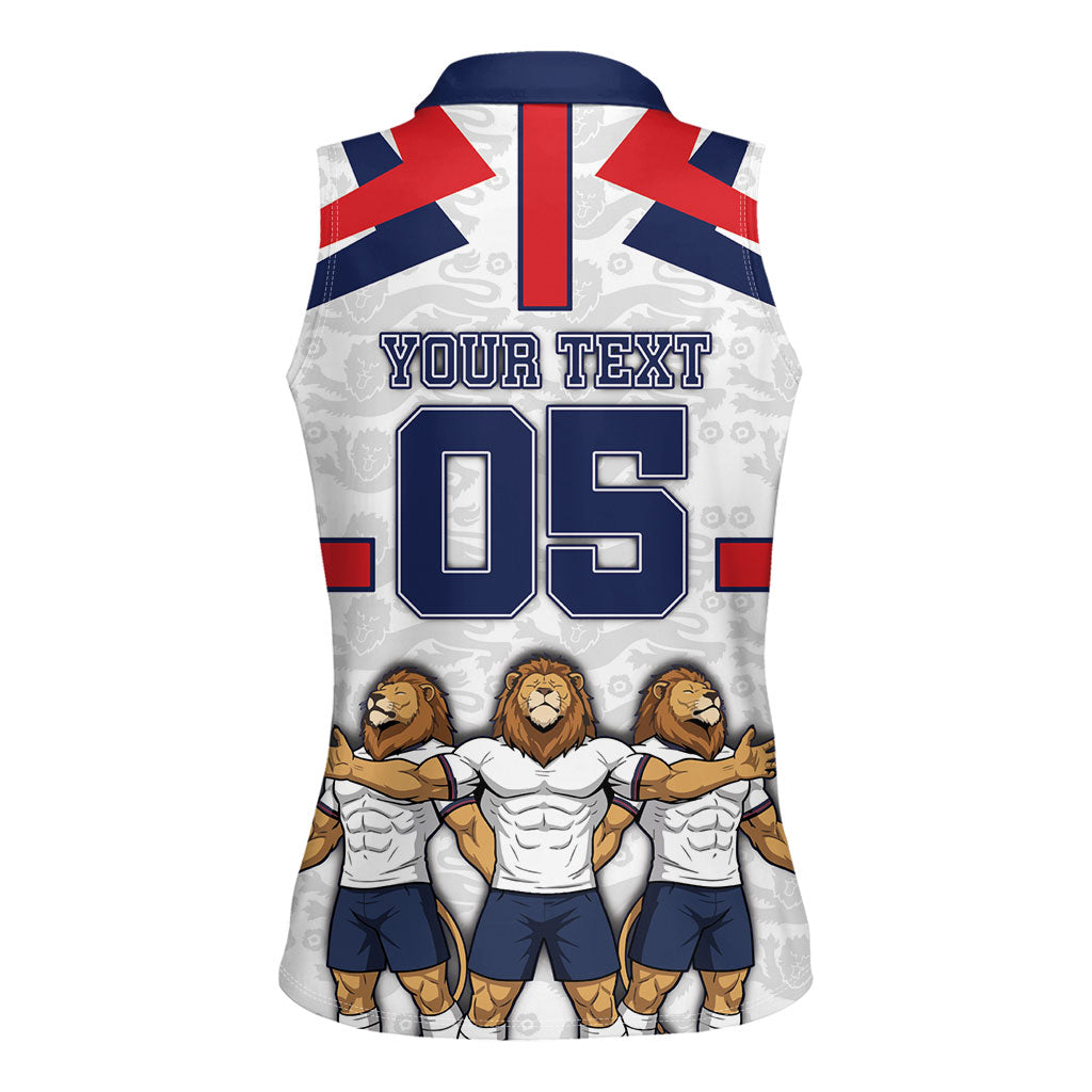 Custom England Football Women Sleeveless Polo Shirt Three Lions Trophy St George Cross DT05 - Polynesian Pride