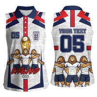 Custom England Football Women Sleeveless Polo Shirt Three Lions Trophy St George Cross DT05 - Polynesian Pride