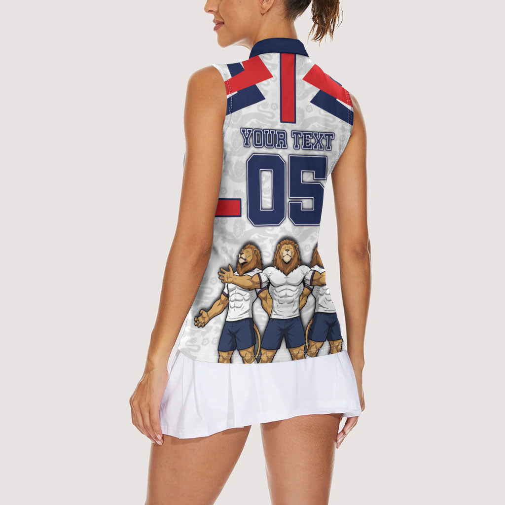 Custom England Football Women Sleeveless Polo Shirt Three Lions Trophy St George Cross DT05 - Polynesian Pride