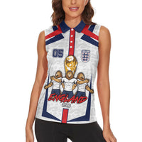 Custom England Football Women Sleeveless Polo Shirt Three Lions Trophy St George Cross DT05 - Polynesian Pride