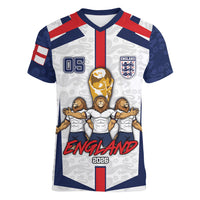 Custom England Football Women V-Neck T-Shirt Three Lions Trophy St George Cross DT05 Female White - Polynesian Pride