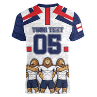 Custom England Football Women V-Neck T-Shirt Three Lions Trophy St George Cross DT05 - Polynesian Pride