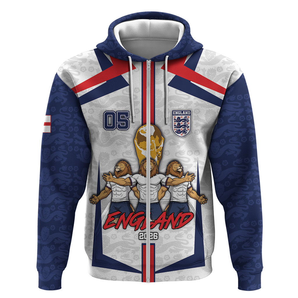 Custom England Football Zip Hoodie Three Lions Trophy St George Cross DT05 Zip Hoodie White - Polynesian Pride