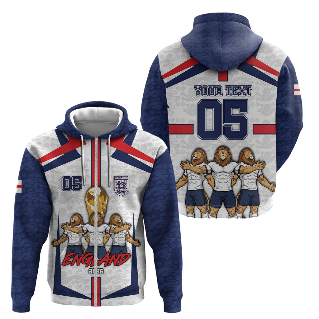 Custom England Football Zip Hoodie Three Lions Trophy St George Cross DT05 - Polynesian Pride