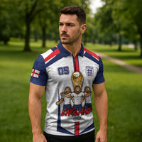 Custom England Football Zipper Polo Shirt Three Lions Trophy St George Cross DT05 - Polynesian Pride