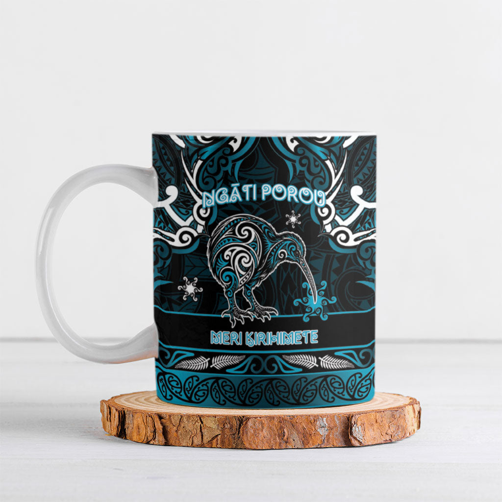 Personalised Ngati Porou Aotearoa Meri Kirihimete Ceramic Mug Maori Kiwi Bird Silver Fern Koru Pattern DT05 Blue - Polynesian Pride
