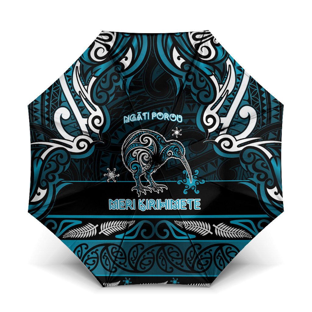 Ngati Porou Aotearoa Meri Kirihimete Umbrella Maori Kiwi Bird Silver Fern Koru Pattern