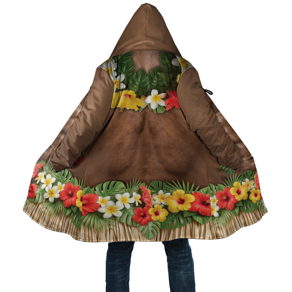 Muscle Hairy Hawaii 3D Funny Graphic Cloak Six Pack Abs Flower Lei Luau Prank