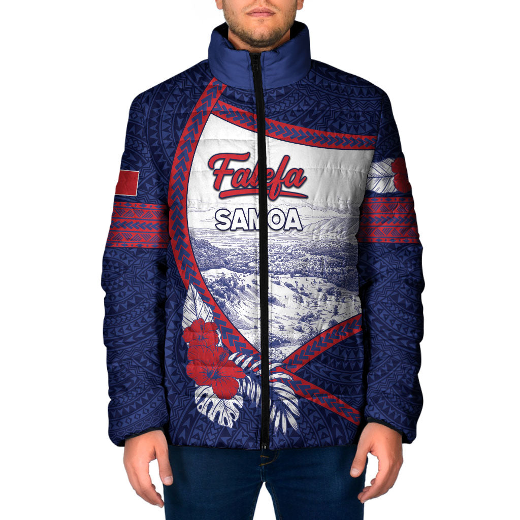 Personalised Falefa Samoa Village Padded Jacket Valley Polynesian Tribal Hibiscus Floral