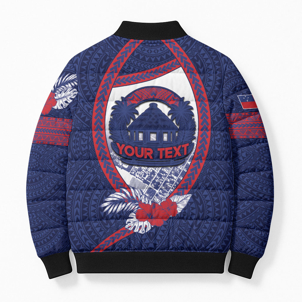 Personalised Vailele Samoa Village Bomber Puffer Jacket Map Polynesian Tribal Hibiscus Floral DT05 - Polynesian Pride