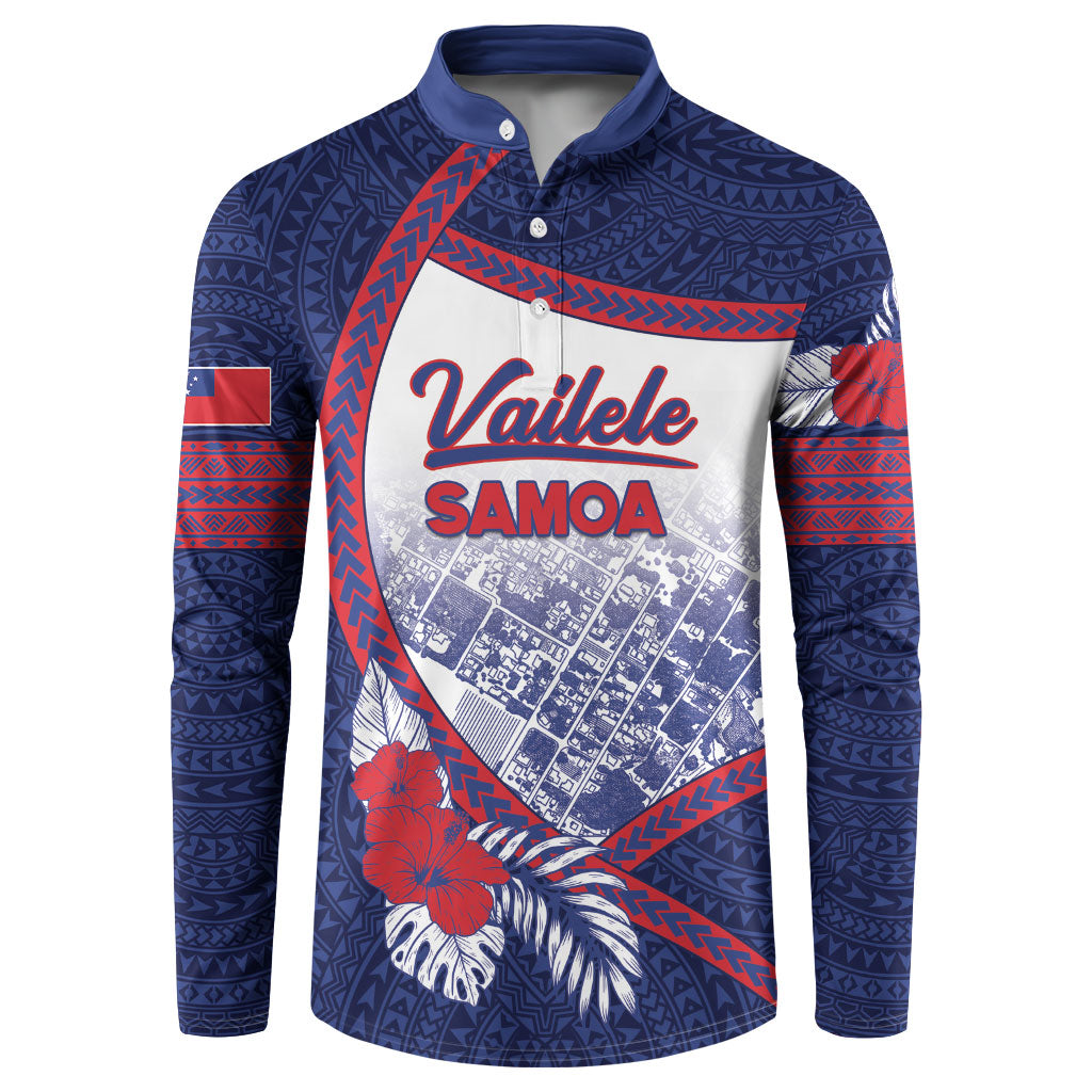 Personalised Vailele Samoa Village Button Sweatshirt Map Polynesian Tribal Hibiscus Floral