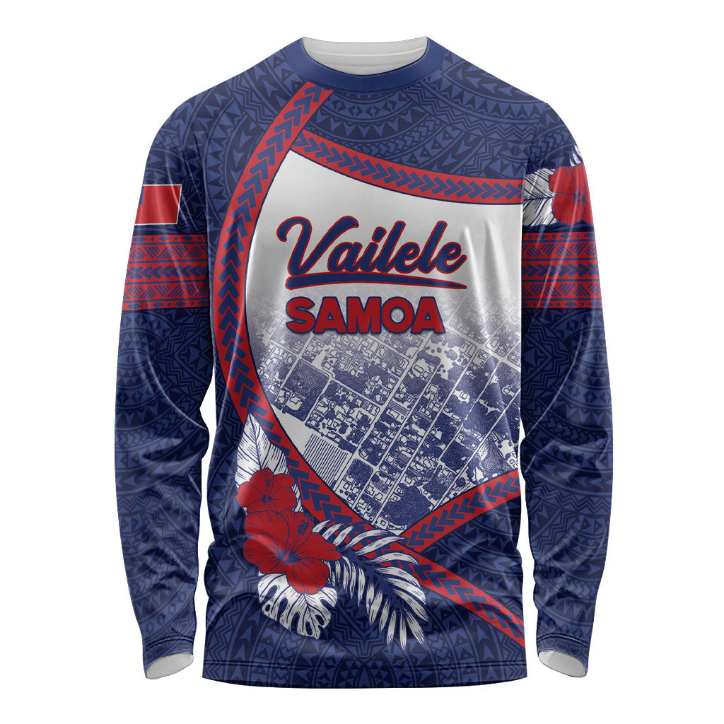 Personalised Vailele Samoa Village Long Sleeve Shirt Map Polynesian Tribal Hibiscus Floral DT05 Unisex Navy - Polynesian Pride