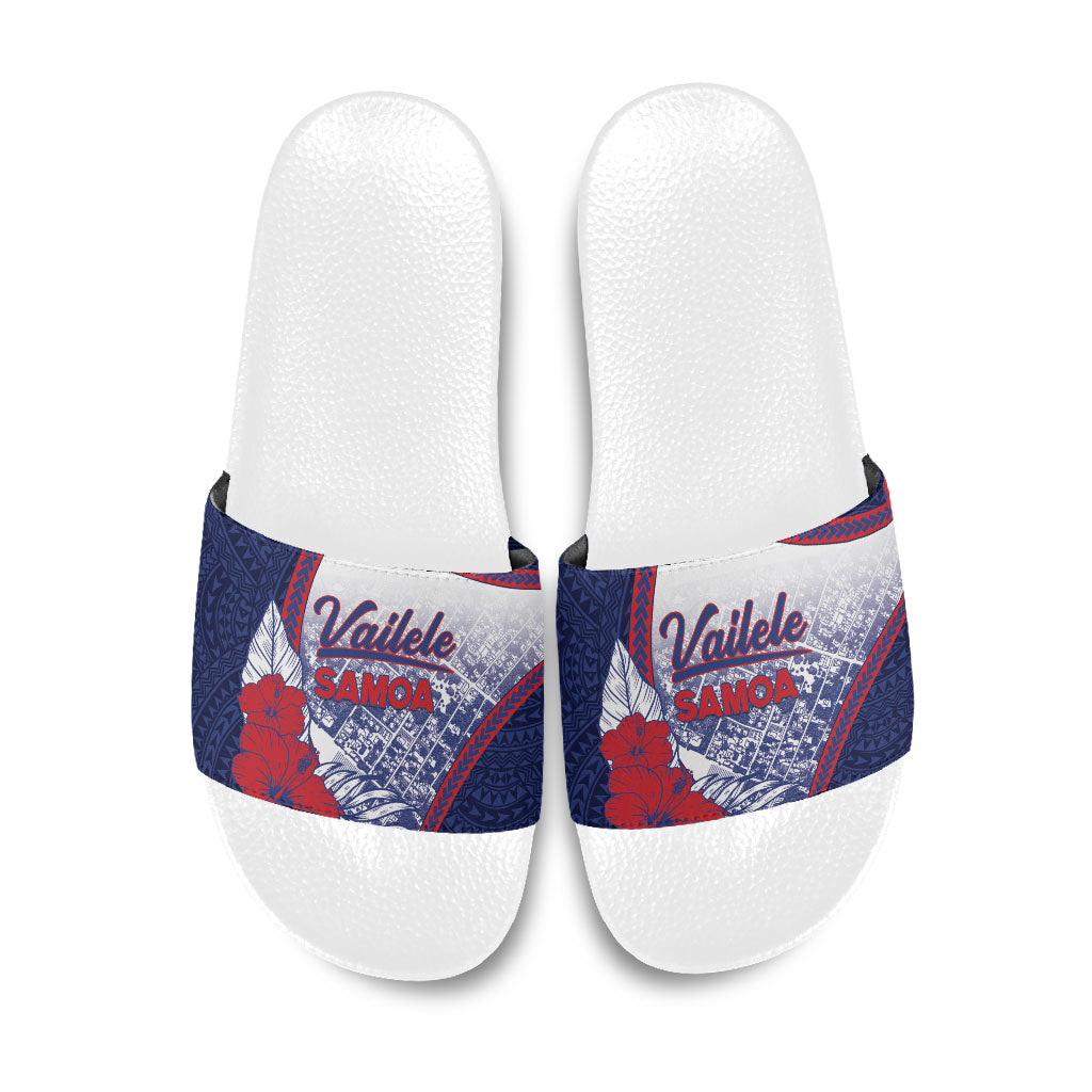 Vailele Samoa Village Slide Sandals Map Polynesian Tribal Hibiscus Floral DT05 Navy - Polynesian Pride