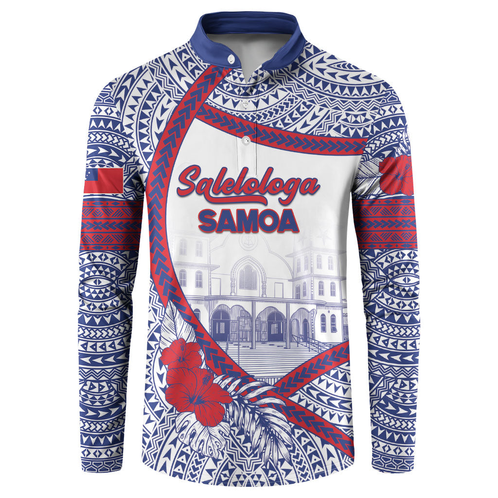 Personalised Salelologa Samoa Village Button Sweatshirt Polynesian Tribal Church Landmark Hibiscus Floral
