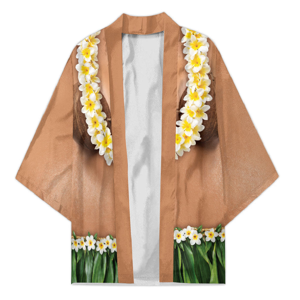 Hawaii Bikini Hula Costume Kimono Coconut Bra Plumeria Flower Lei Grass Skirt