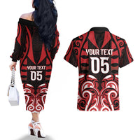 Custom Aotearoa Ngapuhi Couples Matching Off The Shoulder Long Sleeve Dress and Hawaiian Shirt Maori Pattern New Zealand - Polynesian Pride