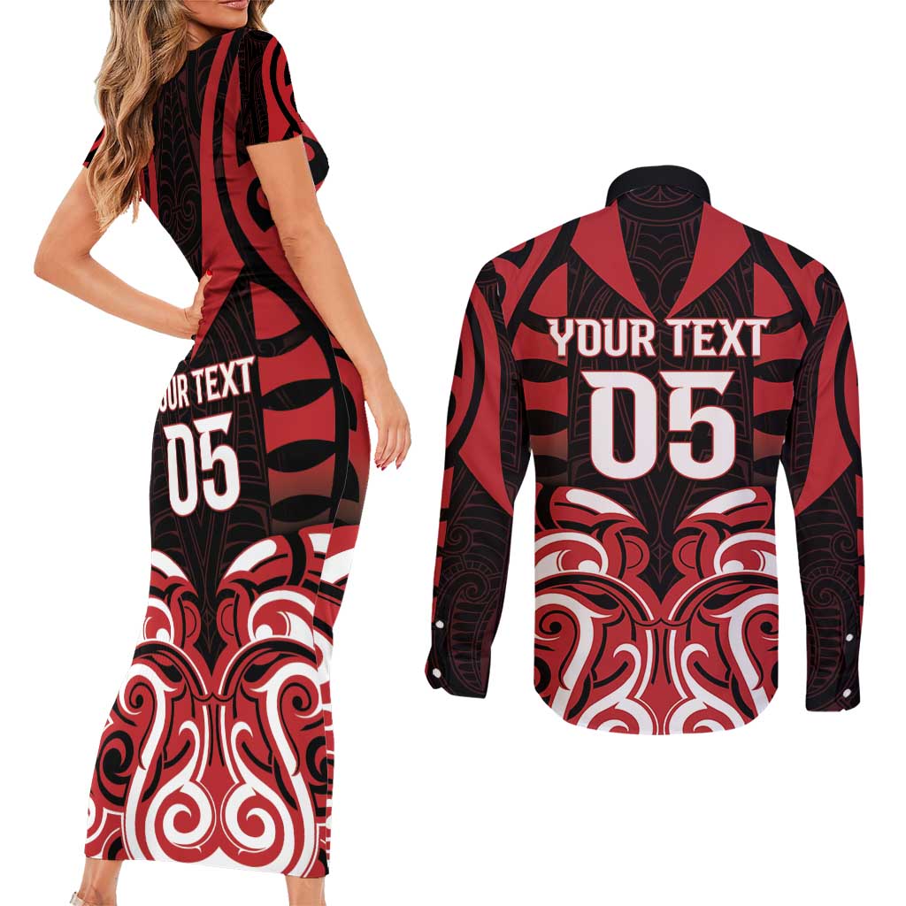 Custom Aotearoa Ngapuhi Couples Matching Short Sleeve Bodycon Dress and Long Sleeve Button Shirt Maori Pattern New Zealand - Polynesian Pride