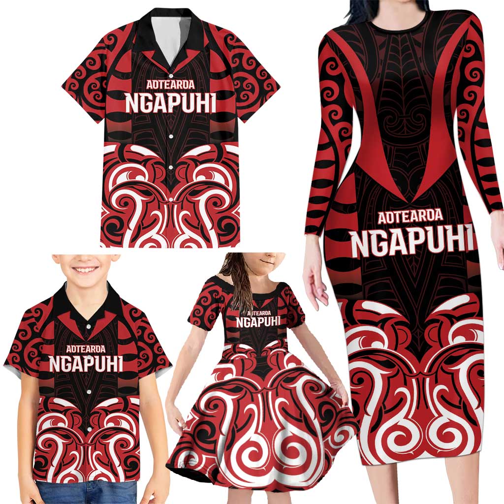 Custom Aotearoa Ngapuhi Family Matching Long Sleeve Bodycon Dress and Hawaiian Shirt Maori Pattern New Zealand DT05 - Polynesian Pride
