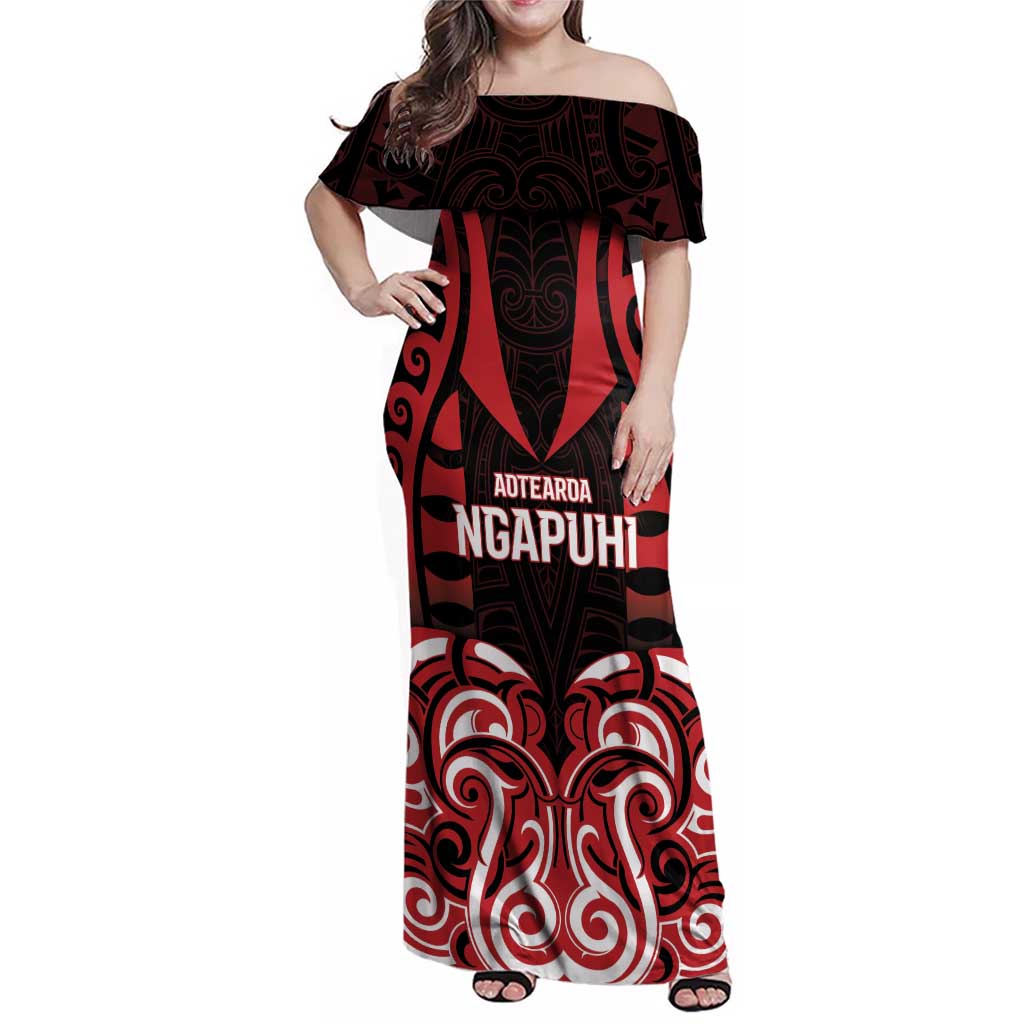 Custom Aotearoa Ngapuhi Family Matching Off Shoulder Maxi Dress and Hawaiian Shirt Maori Pattern New Zealand - Polynesian Pride