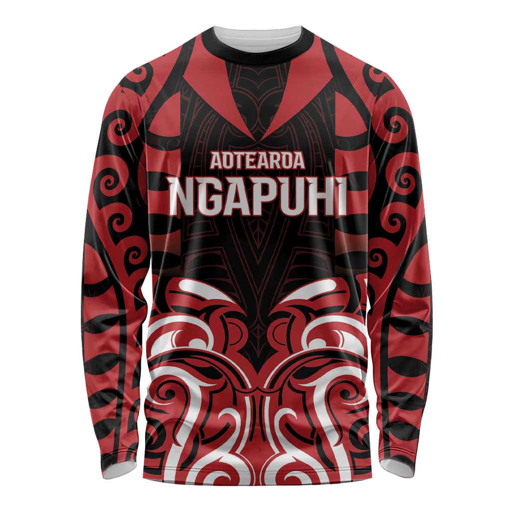 Custom Aotearoa Ngapuhi Long Sleeve Shirt Maori Pattern New Zealand DT05 Unisex Red - Polynesian Pride