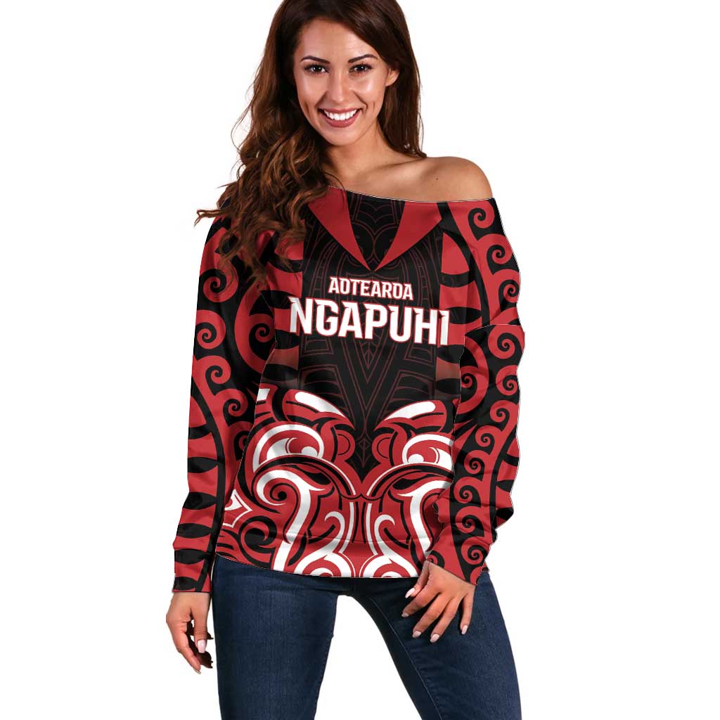 Custom Aotearoa Ngapuhi Off Shoulder Sweater Maori Pattern New Zealand - Polynesian Pride