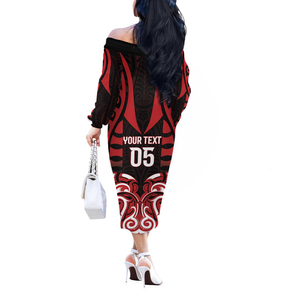 Custom Aotearoa Ngapuhi Off The Shoulder Long Sleeve Dress Maori Pattern New Zealand - Polynesian Pride