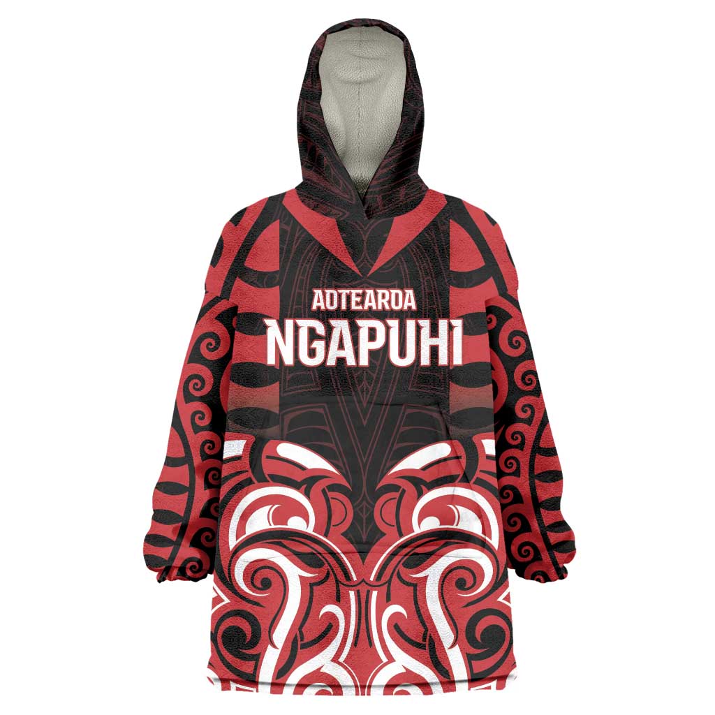Custom Aotearoa Ngapuhi Wearable Blanket Hoodie Maori Pattern New Zealand DT05 One Size Red - Polynesian Pride