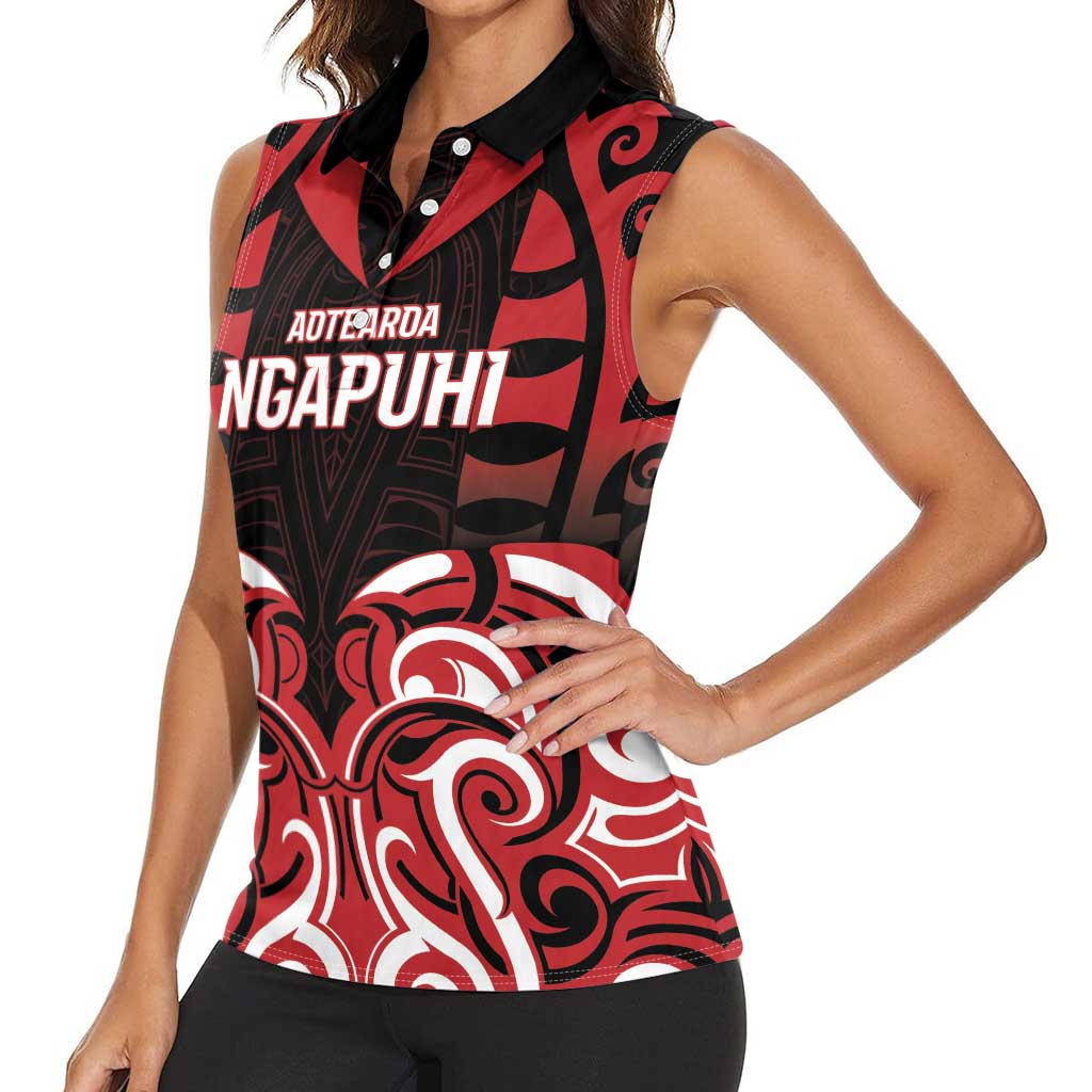 Custom Aotearoa Ngapuhi Women Sleeveless Polo Shirt Maori Pattern New Zealand - Polynesian Pride