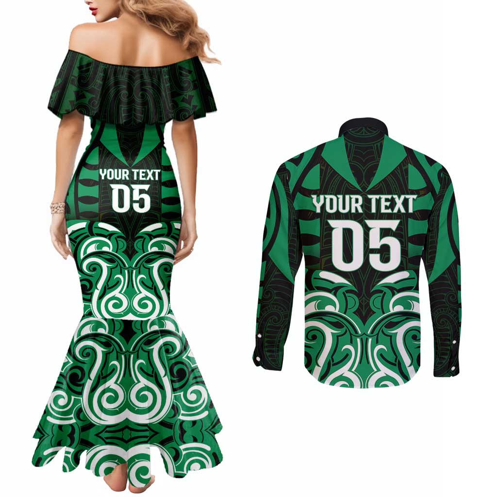 Custom Aotearoa Ngai Tahu Couples Matching Mermaid Dress and Long Sleeve Button Shirt Maori Pattern New Zealand - Polynesian Pride