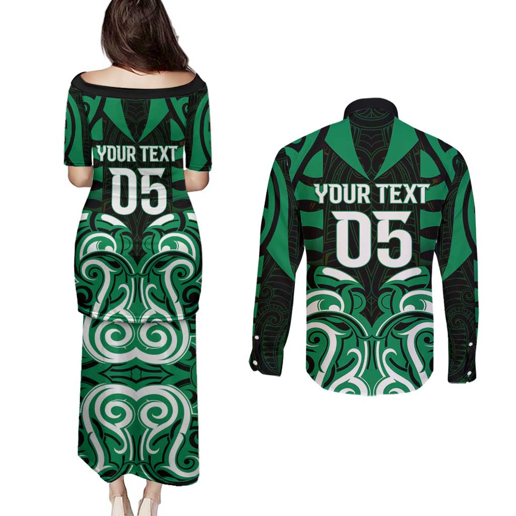 Custom Aotearoa Ngai Tahu Couples Matching Puletasi and Long Sleeve Button Shirt Maori Pattern New Zealand DT05 - Polynesian Pride