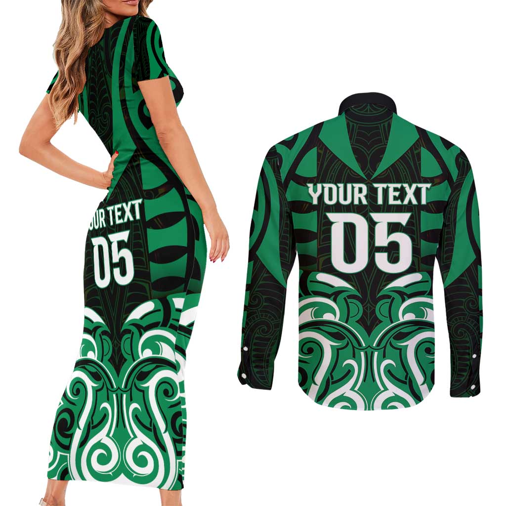 Custom Aotearoa Ngai Tahu Couples Matching Short Sleeve Bodycon Dress and Long Sleeve Button Shirt Maori Pattern New Zealand - Polynesian Pride