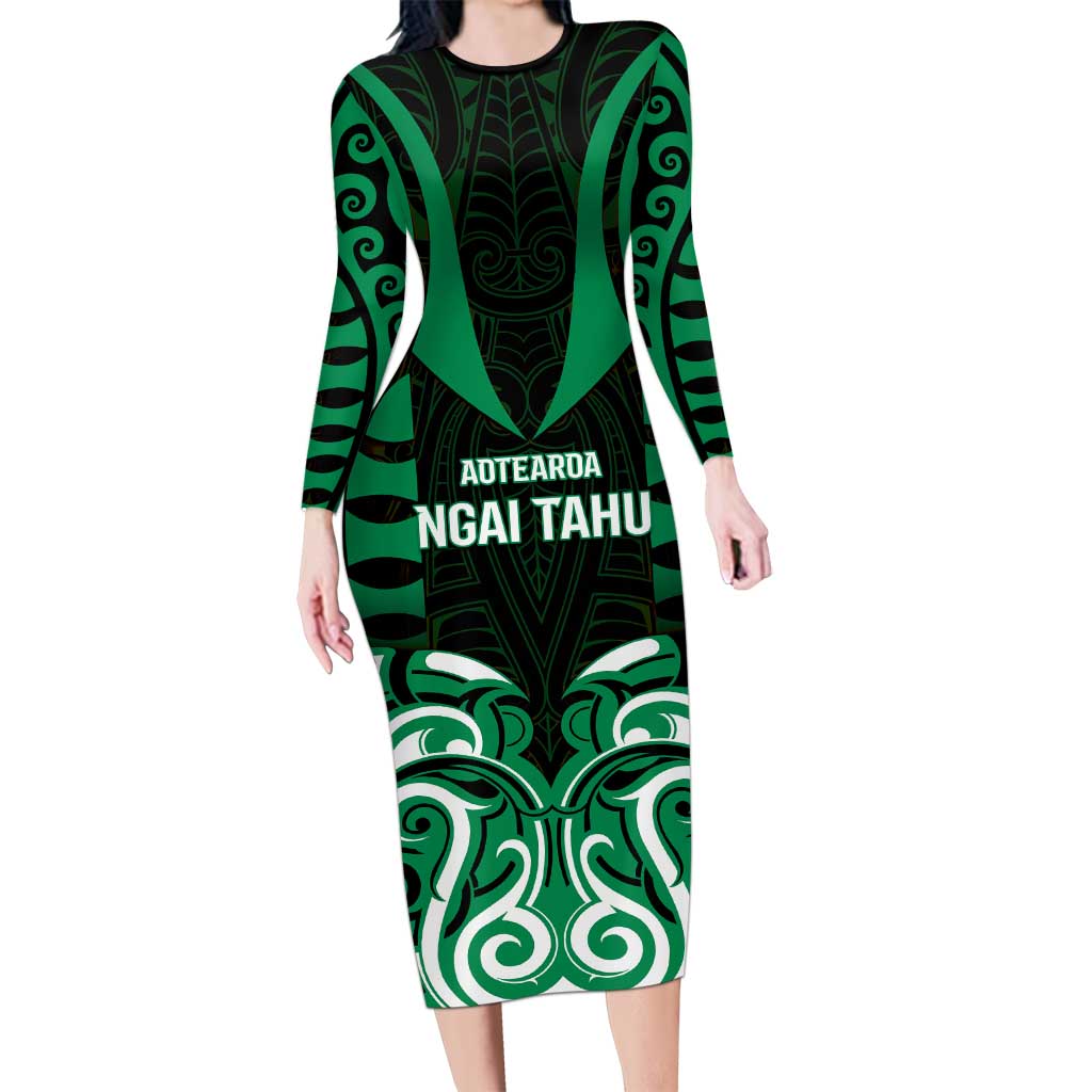 Custom Aotearoa Ngai Tahu Long Sleeve Bodycon Dress Maori Pattern New Zealand - Polynesian Pride