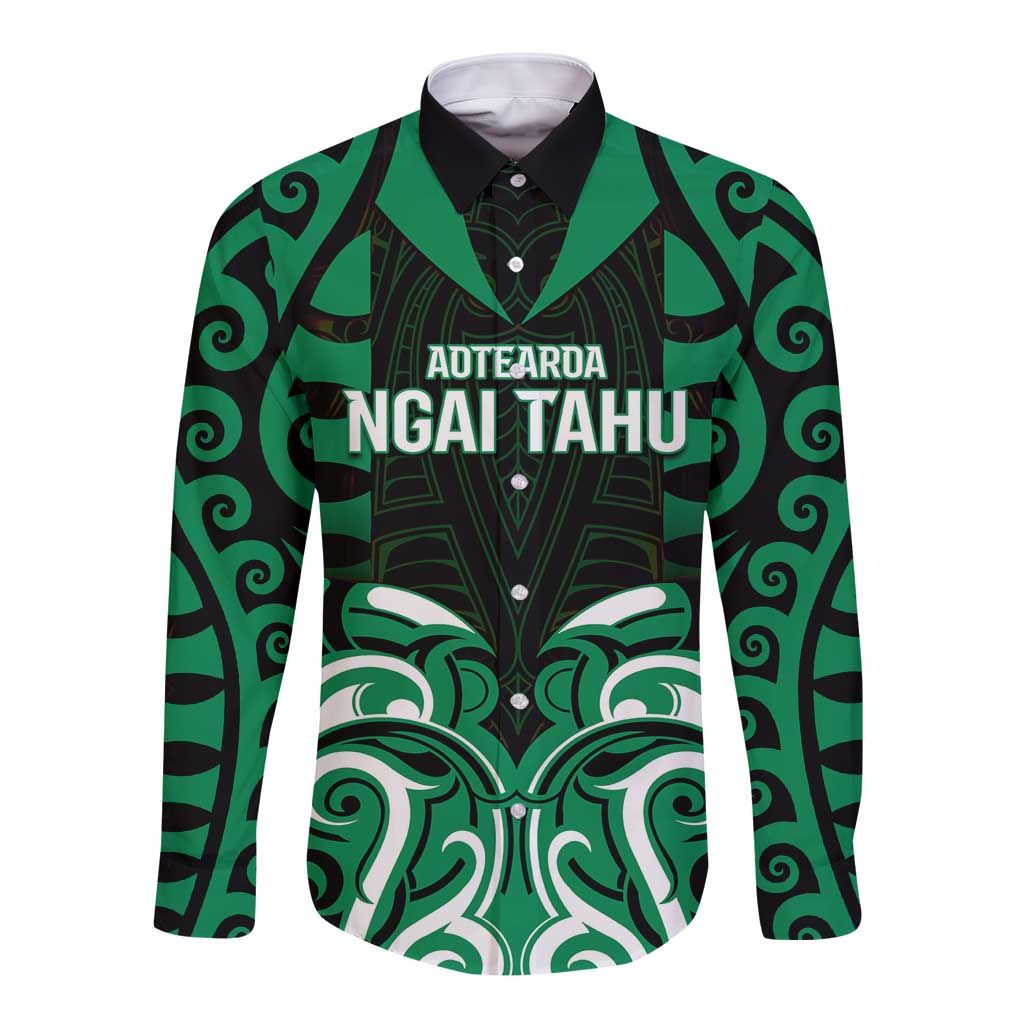 Custom Aotearoa Ngai Tahu Long Sleeve Button Shirt Maori Pattern New Zealand DT05 Unisex Green - Polynesian Pride