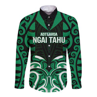 Custom Aotearoa Ngai Tahu Long Sleeve Button Shirt Maori Pattern New Zealand DT05 Unisex Green - Polynesian Pride