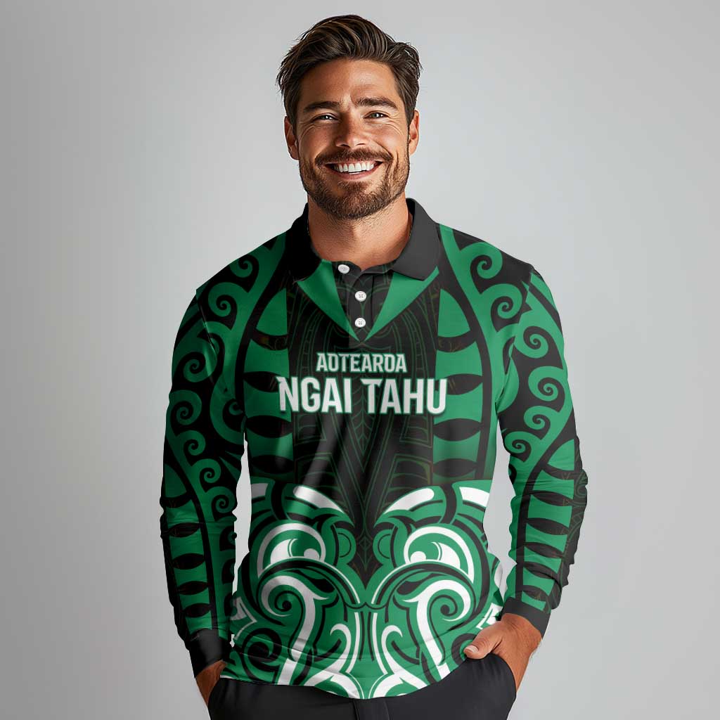 Custom Aotearoa Ngai Tahu Long Sleeve Polo Shirt Maori Pattern New Zealand - Polynesian Pride