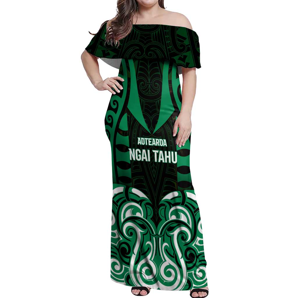 Custom Aotearoa Ngai Tahu Off Shoulder Maxi Dress Maori Pattern New Zealand - Polynesian Pride
