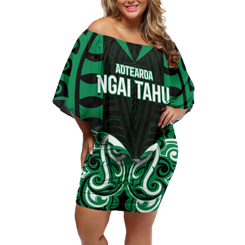 Custom Aotearoa Ngai Tahu Off Shoulder Short Dress Maori Pattern New Zealand - Polynesian Pride