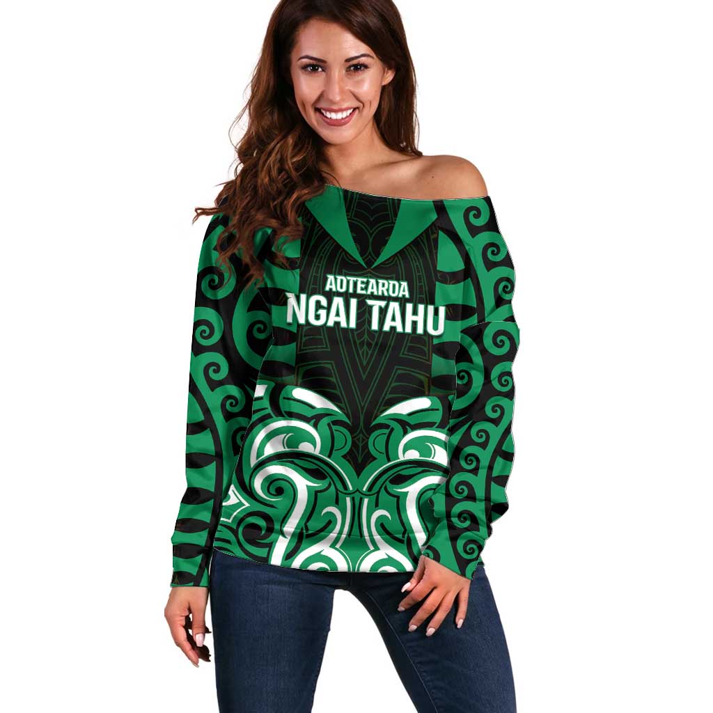Custom Aotearoa Ngai Tahu Off Shoulder Sweater Maori Pattern New Zealand - Polynesian Pride