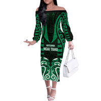 Custom Aotearoa Ngai Tahu Off The Shoulder Long Sleeve Dress Maori Pattern New Zealand - Polynesian Pride