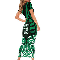Custom Aotearoa Ngai Tahu Short Sleeve Bodycon Dress Maori Pattern New Zealand - Polynesian Pride