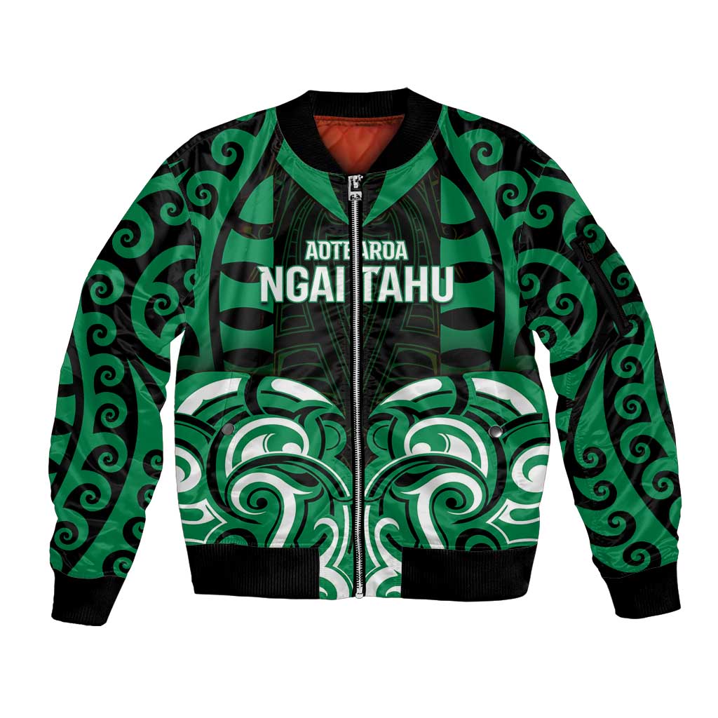 Custom Aotearoa Ngai Tahu Sleeve Zip Bomber Jacket Maori Pattern New Zealand - Polynesian Pride