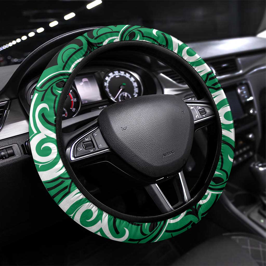 Aotearoa Ngai Tahu Steering Wheel Cover Maori Pattern New Zealand DT05 Universal Fit Green - Polynesian Pride