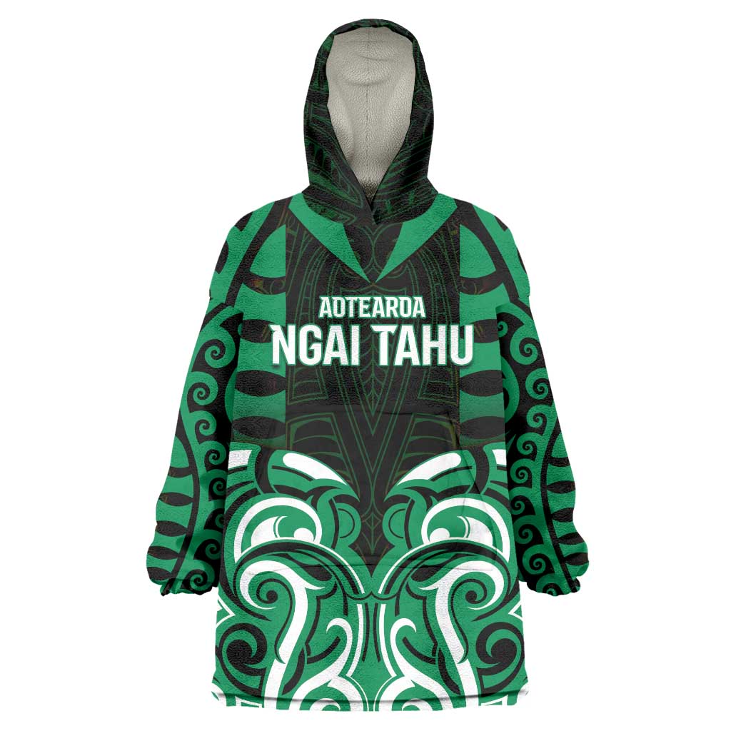 Custom Aotearoa Ngai Tahu Wearable Blanket Hoodie Maori Pattern New Zealand DT05 One Size Green - Polynesian Pride