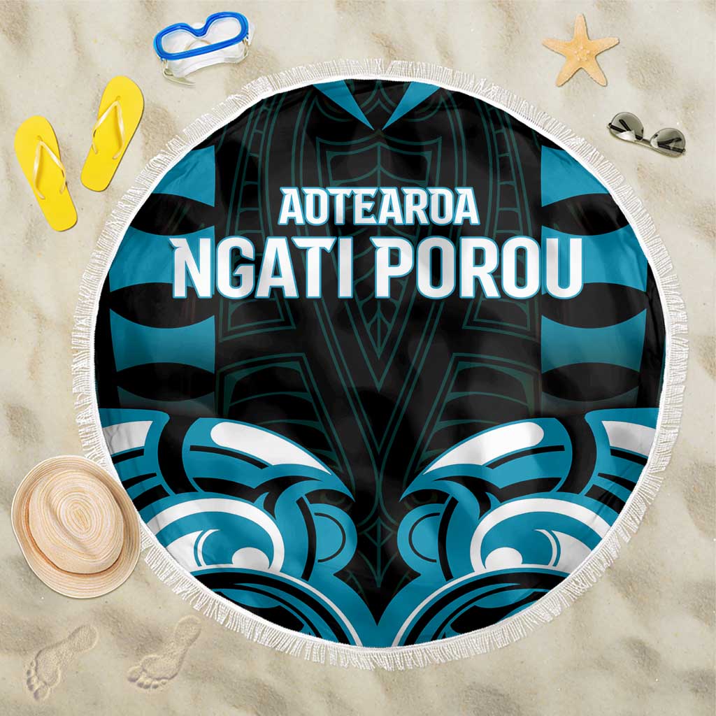 Aotearoa Ngati Porou Beach Blanket Maori Pattern New Zealand DT05 One Size 150cm Blue - Polynesian Pride